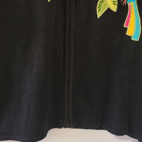 VTG 90's ARRIVISTE 3-D Knit Mix Media Full-Zip Sweater S Floral Birds Horse Cat - Picture 6 of 12